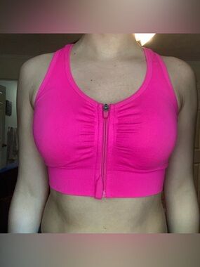 90 Degree By Reflex Vibrant Hot Pink Front-Zip Sports Bra